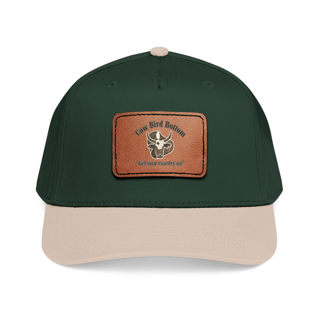Cow Bird Bottom-Leather Patch Baseball Cap  Rustic Western Trucker Hat