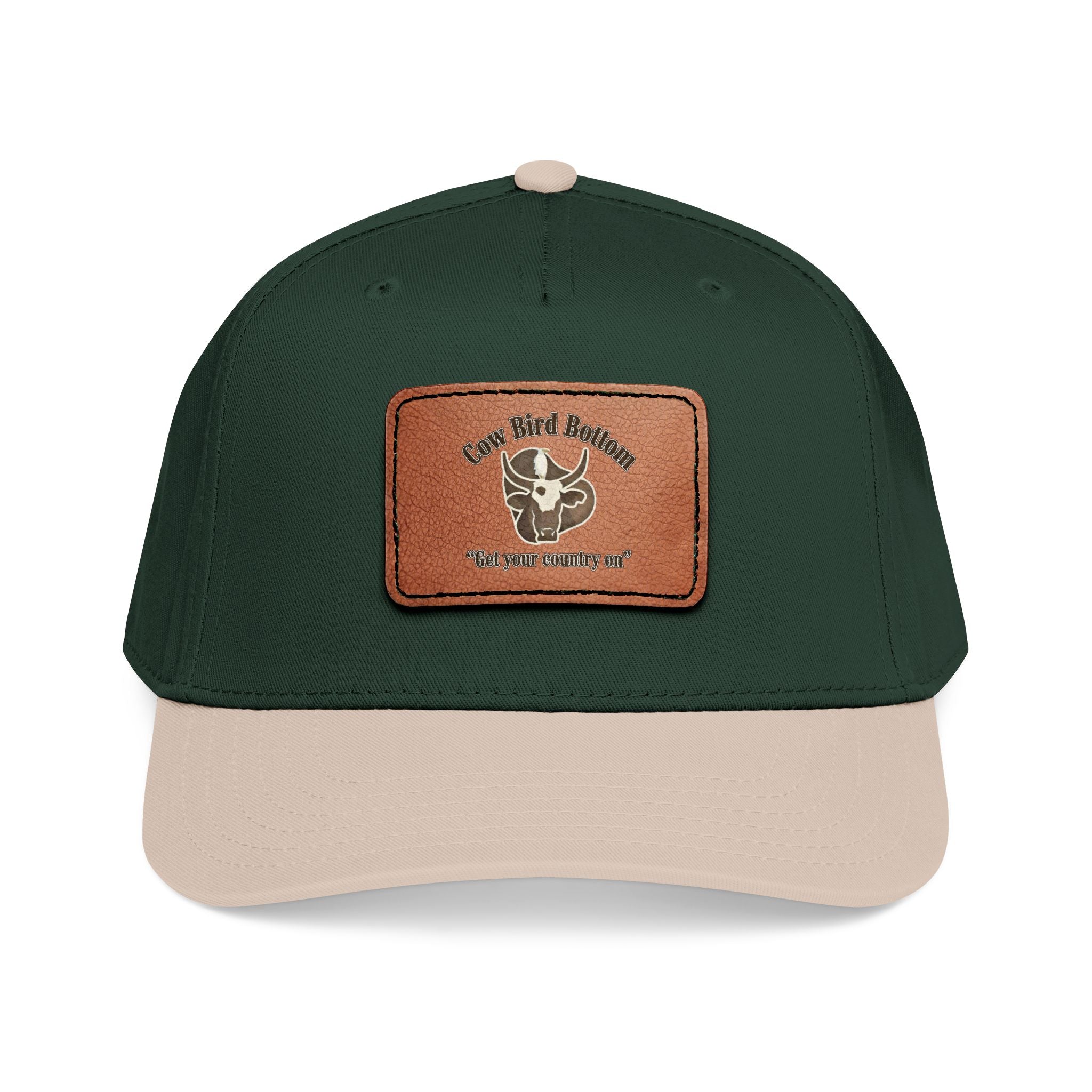 Cow Bird Bottom-Leather Patch Baseball Cap  Rustic Western Trucker Hat