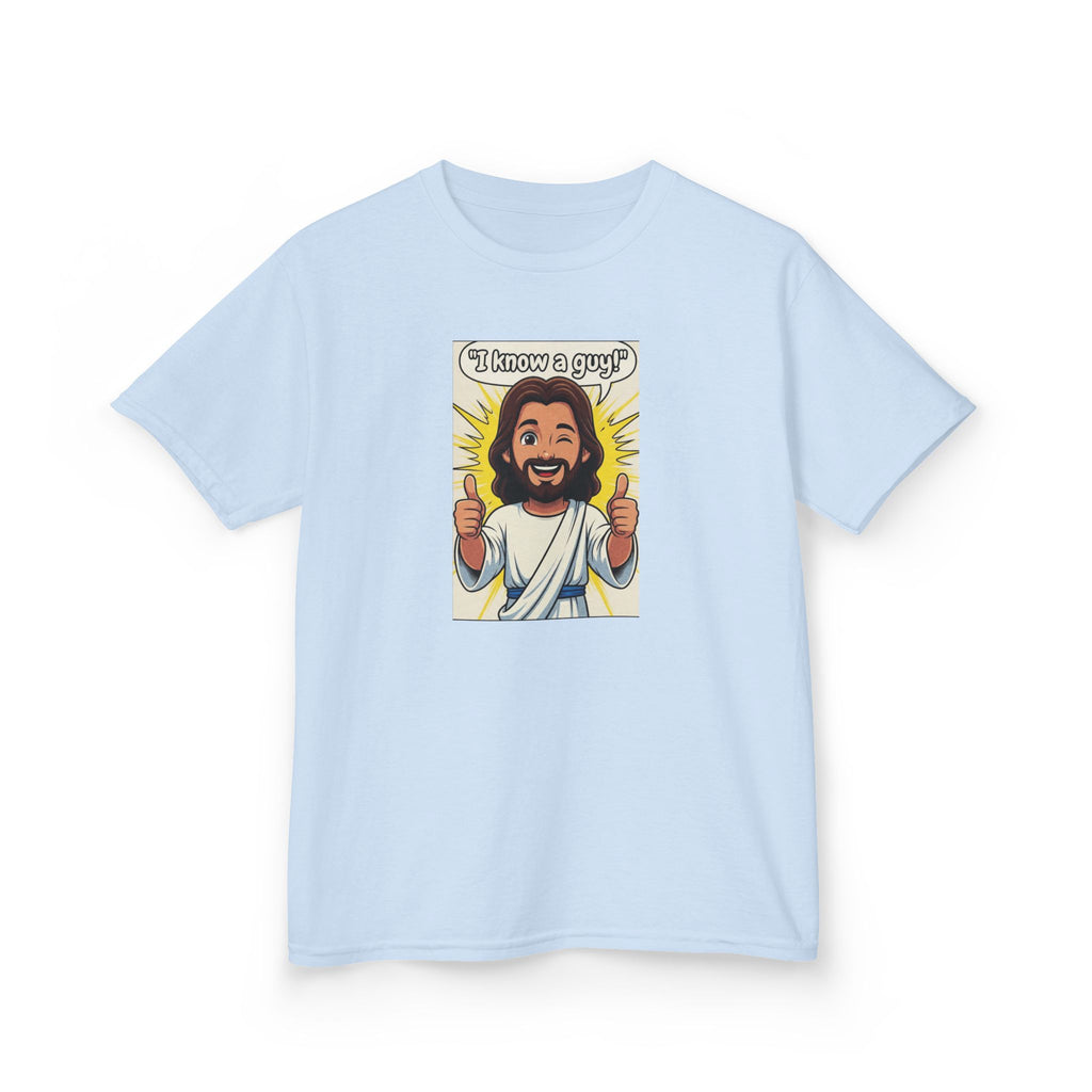 Kids Tee — "I Know a Guy" Cartoon Jesus Graphic