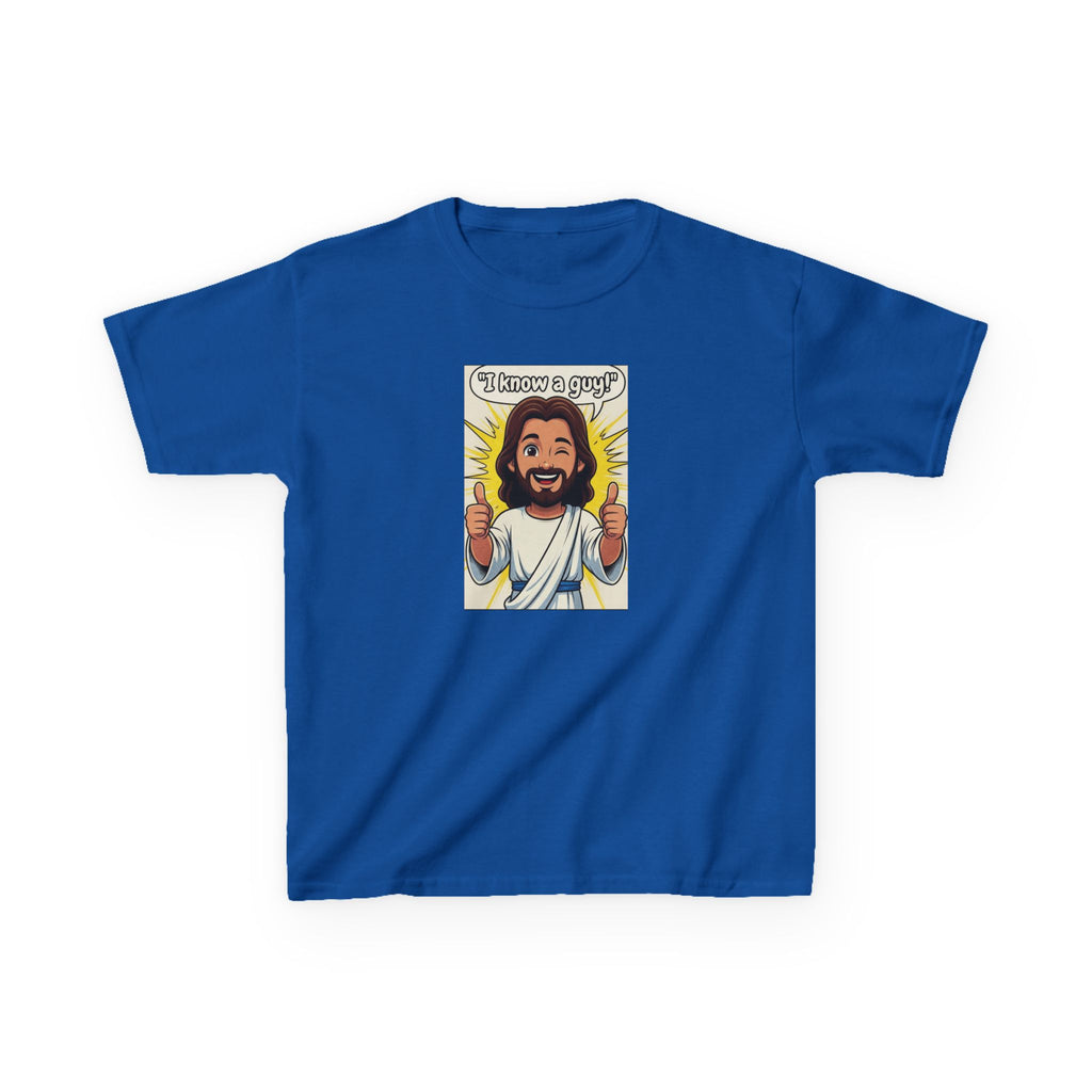 Kids Tee — "I Know a Guy" Cartoon Jesus Graphic