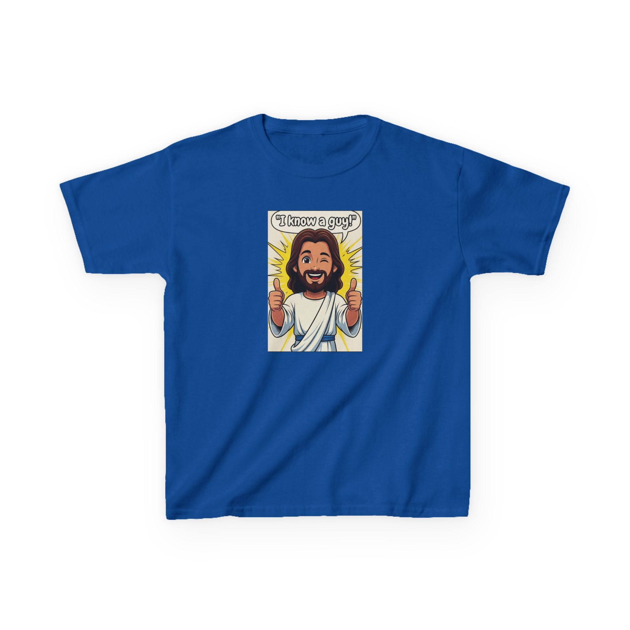 Kids Tee — "I Know a Guy" Cartoon Jesus Graphic