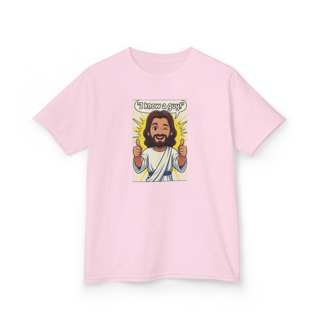 Kids Tee — "I Know a Guy" Cartoon Jesus Graphic