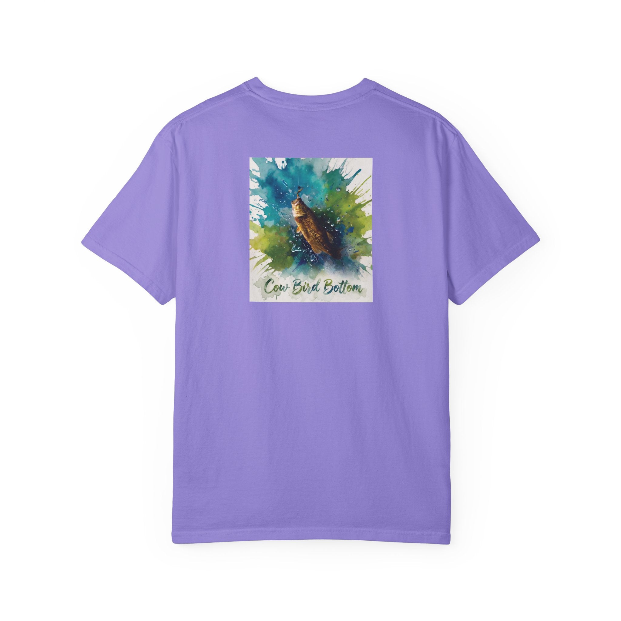 Fishing Watercolor T-Shirt — Cow Bird Bottom Graphic