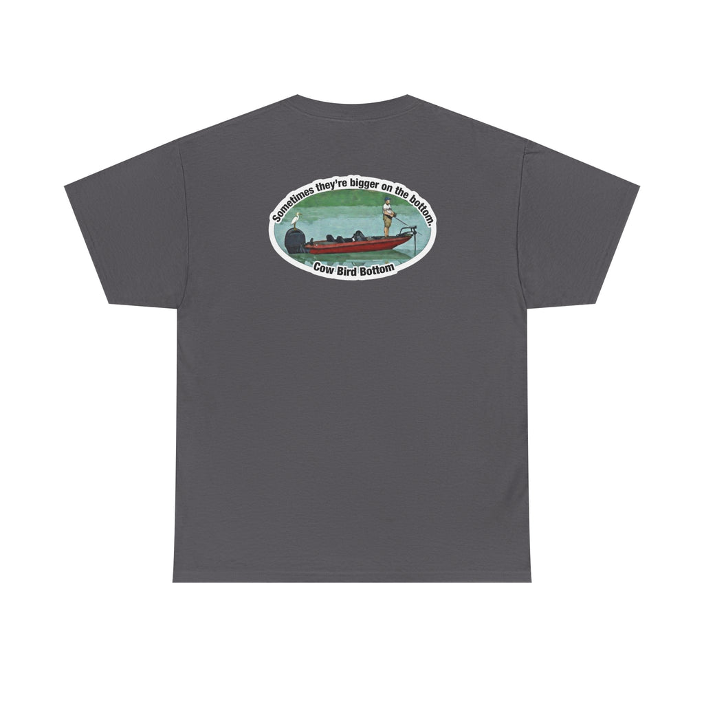 Graphic Tee — 'Cow Bird Bottom' Fishing Scene T-Shirt