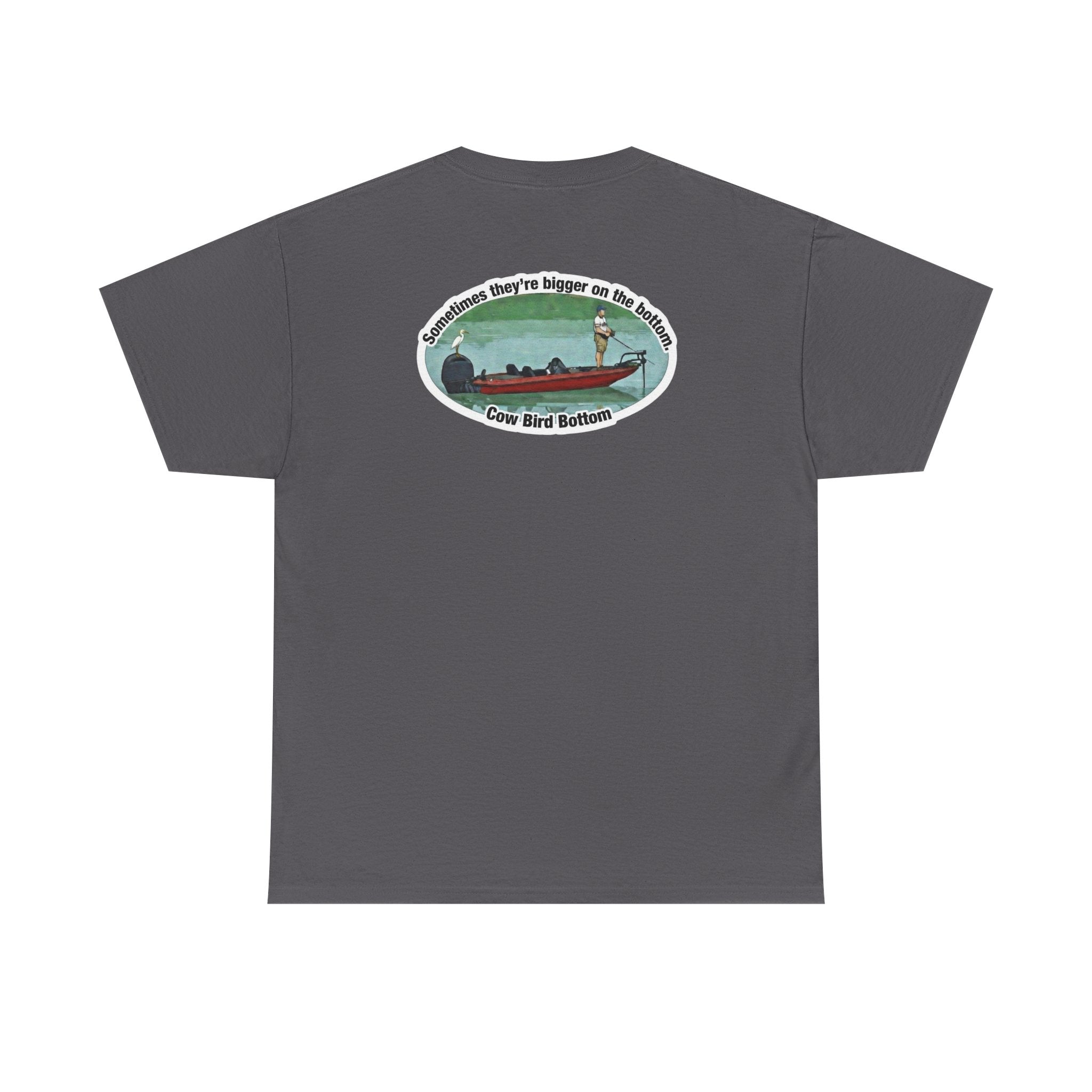 Graphic Tee — 'Cow Bird Bottom' Fishing Scene T-Shirt