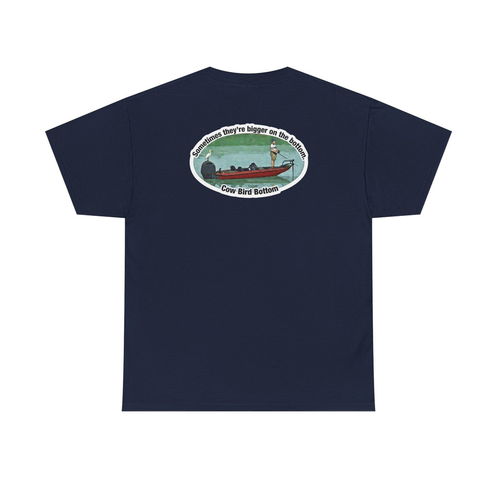 Graphic Tee — 'Cow Bird Bottom' Fishing Scene T-Shirt
