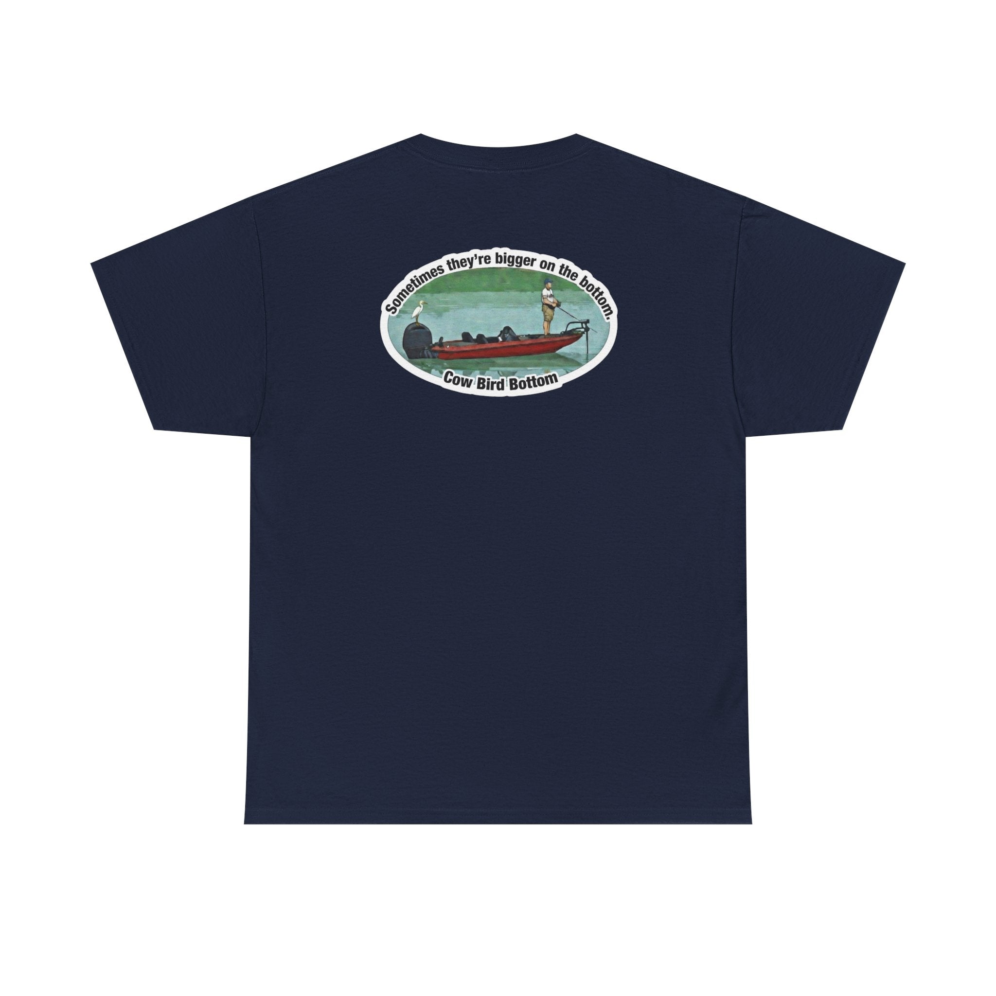 Graphic Tee — 'Cow Bird Bottom' Fishing Scene T-Shirt