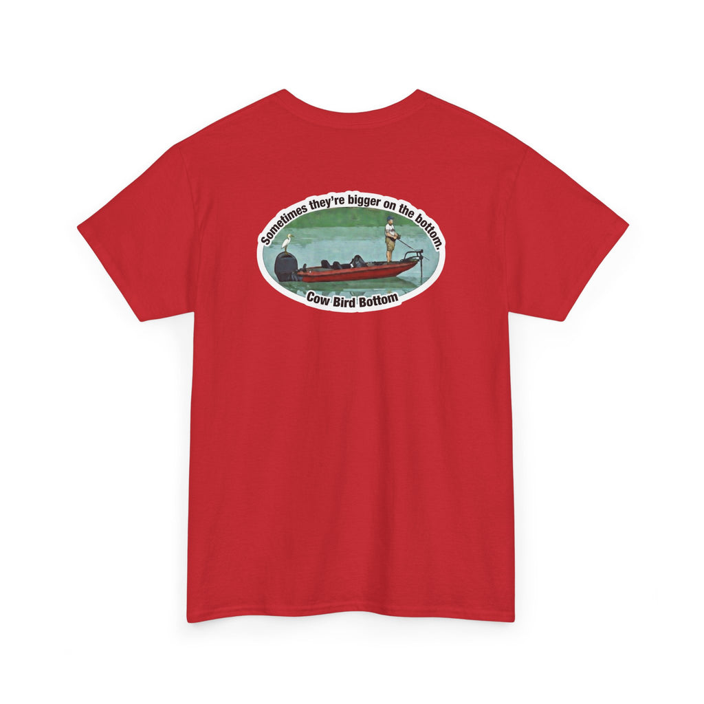 Graphic Tee — 'Cow Bird Bottom' Fishing Scene T-Shirt