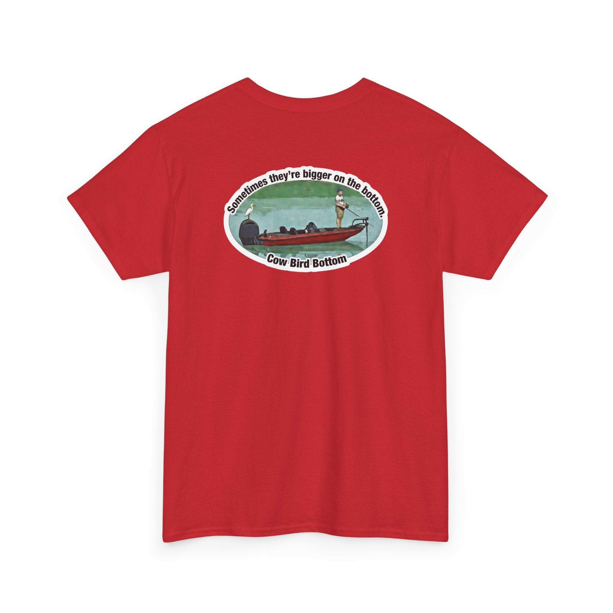Graphic Tee — 'Cow Bird Bottom' Fishing Scene T-Shirt