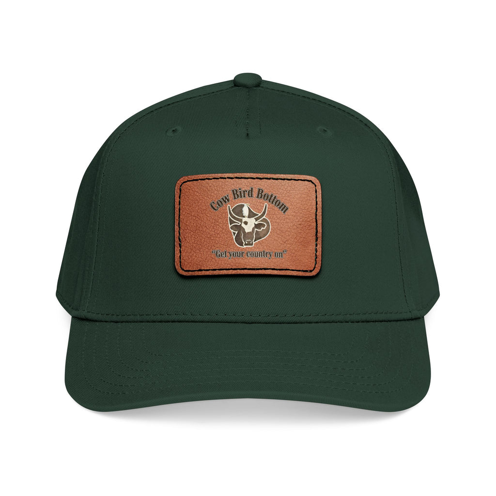 Cow Bird Bottom-Leather Patch Baseball Cap  Rustic Western Trucker Hat
