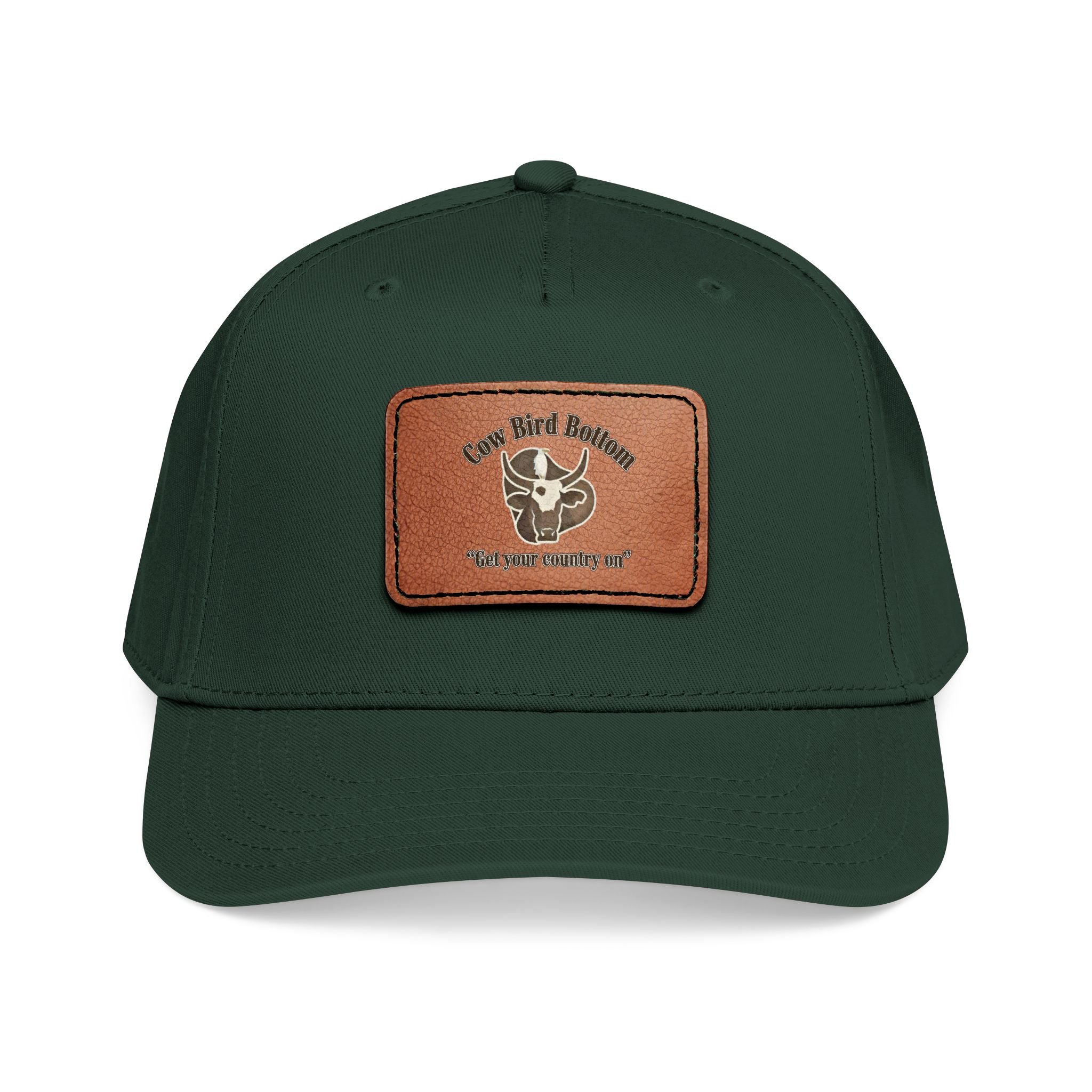 Cow Bird Bottom-Leather Patch Baseball Cap  Rustic Western Trucker Hat