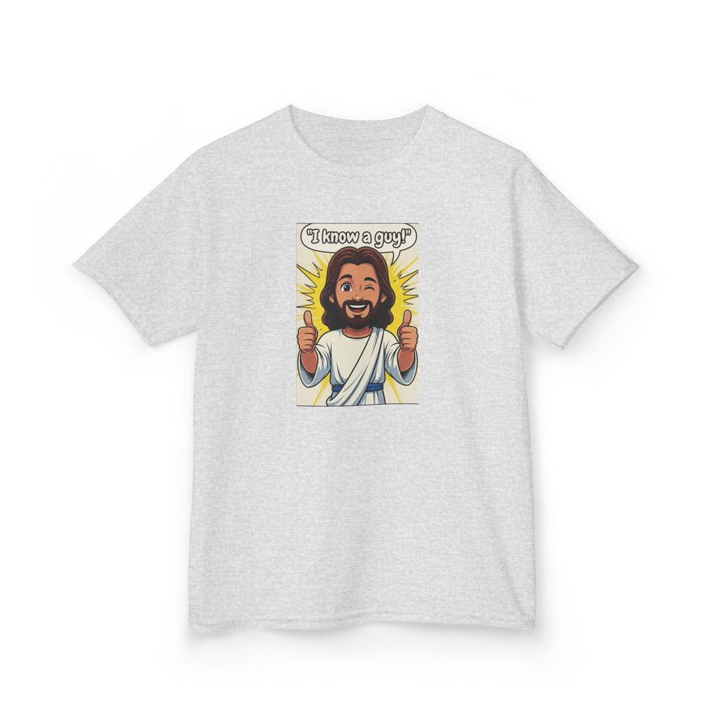 Kids Tee — "I Know a Guy" Cartoon Jesus Graphic