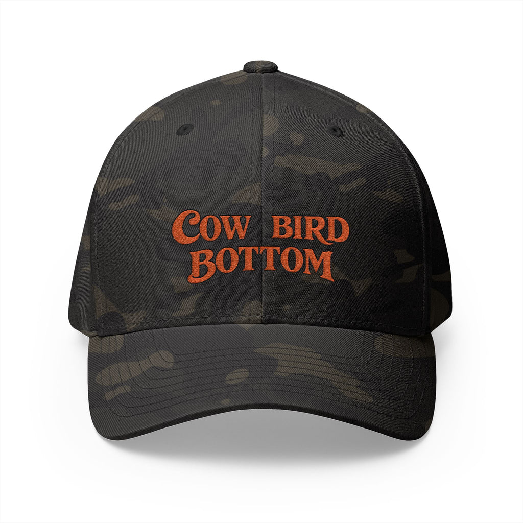Cow Bird Bottom Embroidered Hat — Retro Green Logo Cap with Small American Flag