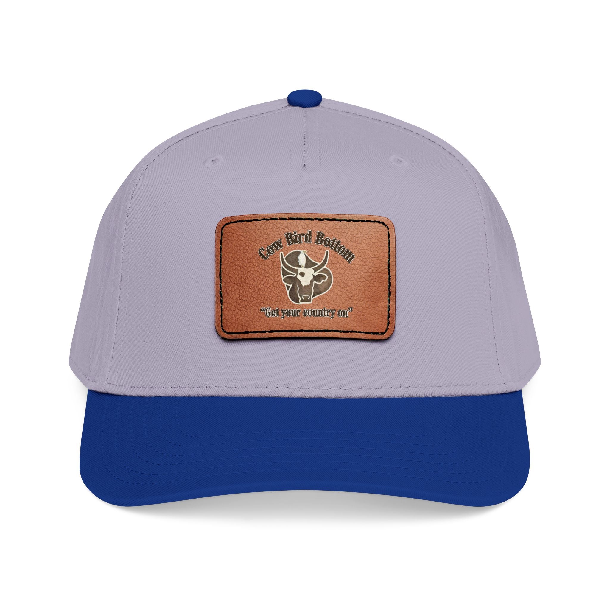 Cow Bird Bottom-Leather Patch Baseball Cap  Rustic Western Trucker Hat