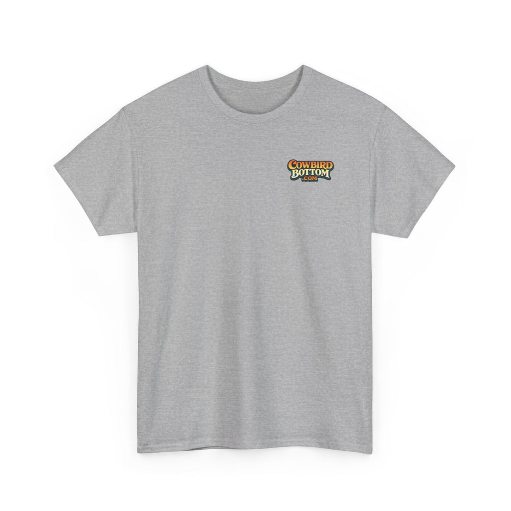 Graphic Tee — 'Cow Bird Bottom' Fishing Scene T-Shirt