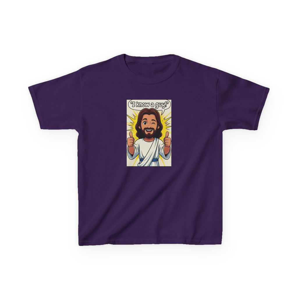 Kids Tee — "I Know a Guy" Cartoon Jesus Graphic