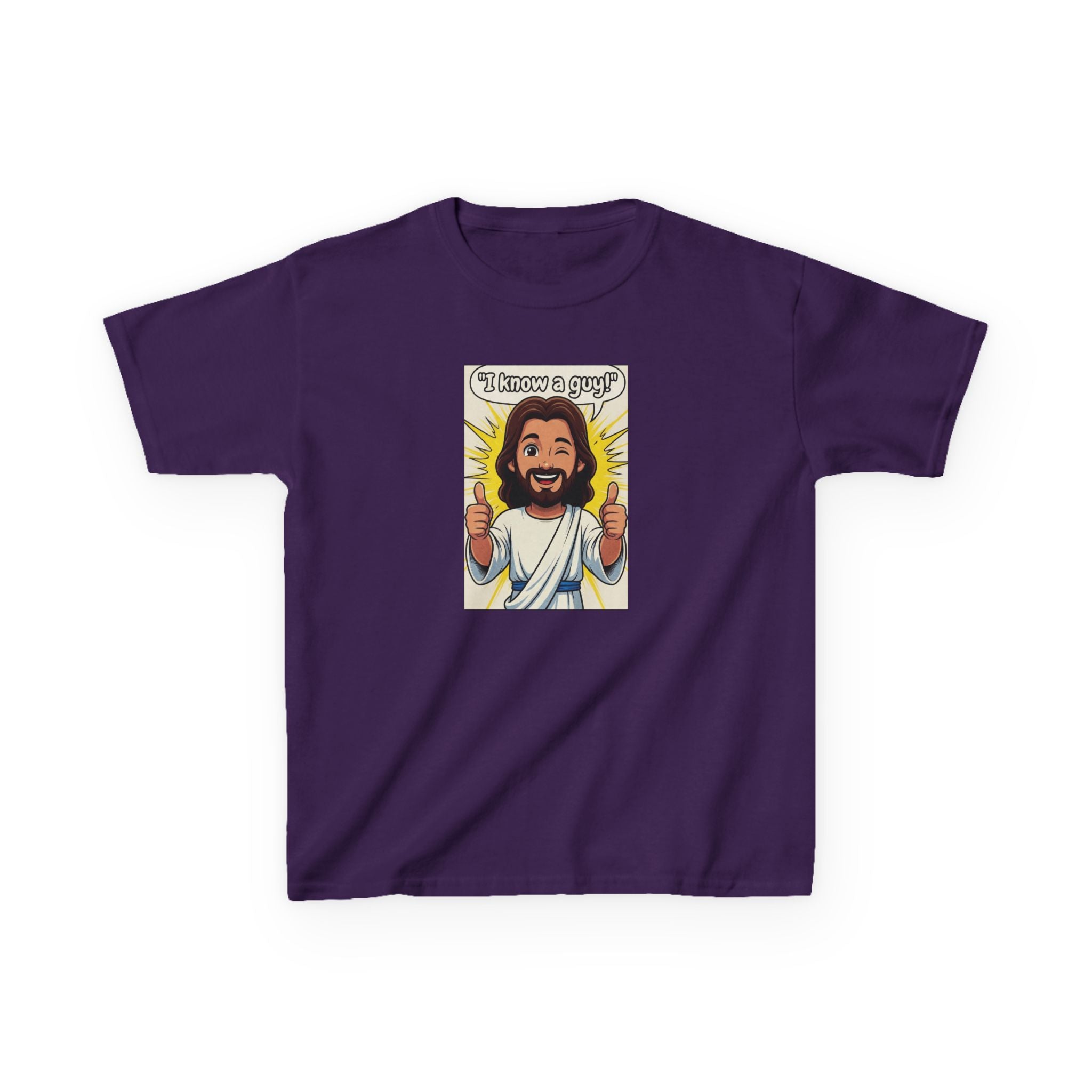 Kids Tee — "I Know a Guy" Cartoon Jesus Graphic