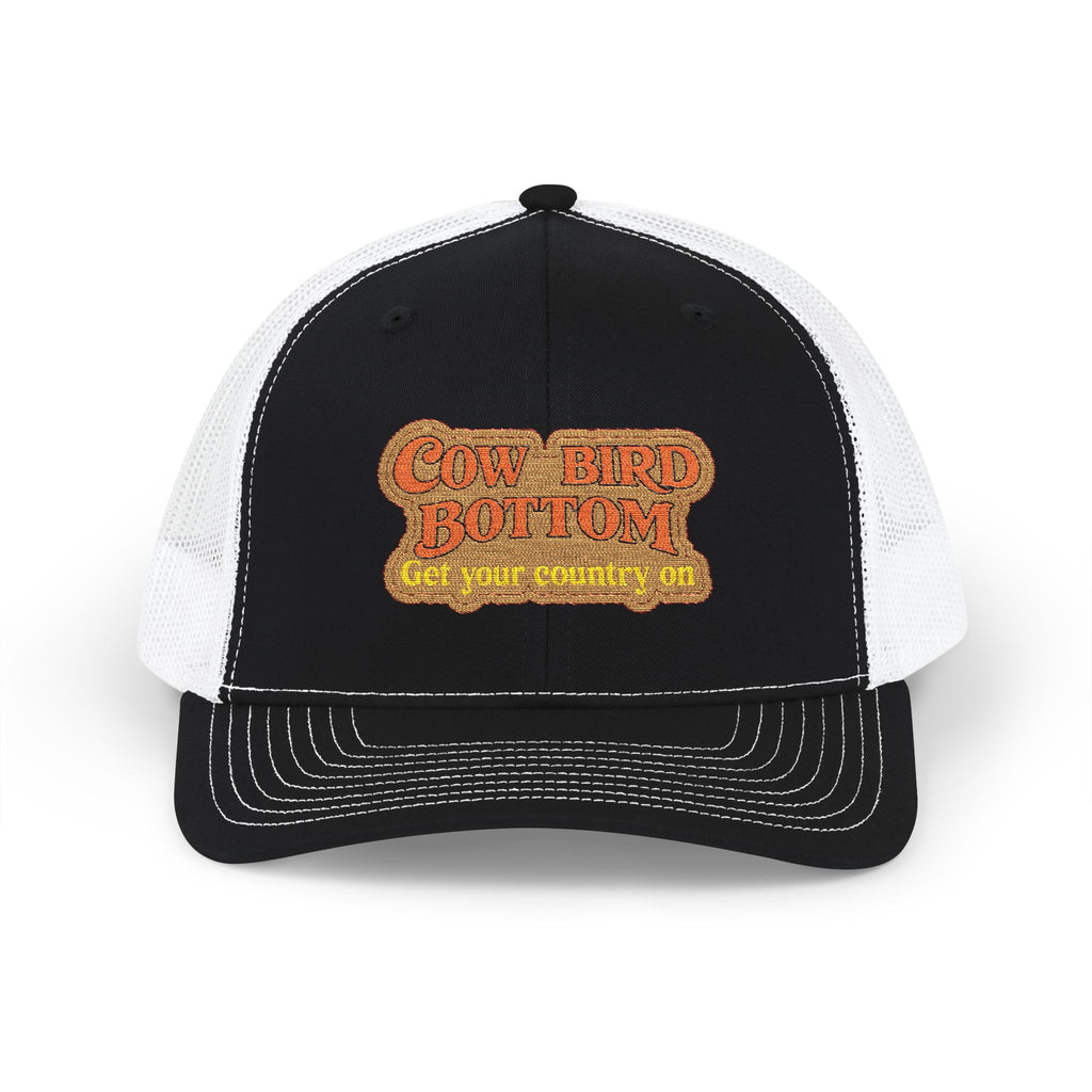 Cow Bird Bottom Patch Trucker Cap - Retro Neon Road Sign Snapback