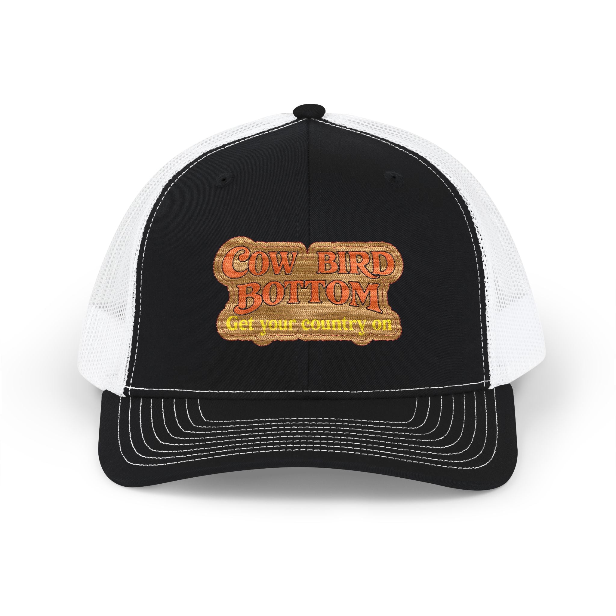 Cow Bird Bottom Patch Trucker Cap - Retro Neon Road Sign Snapback