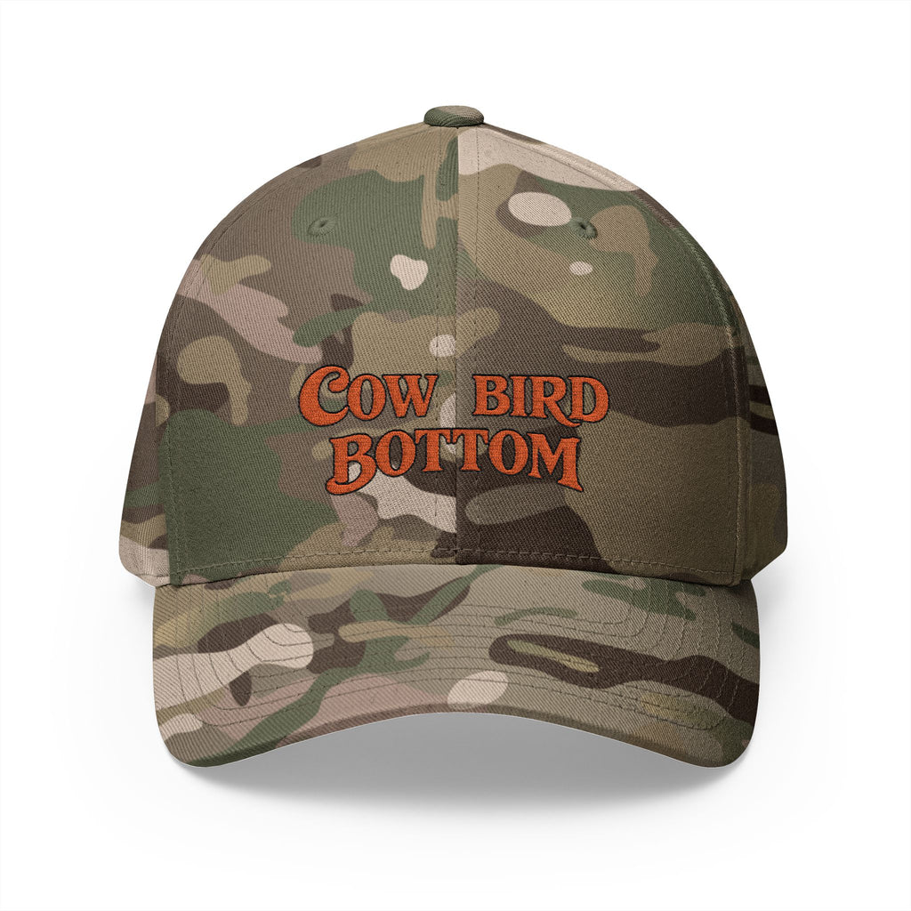 Cow Bird Bottom Embroidered Hat — Retro Green Logo Cap with Small American Flag