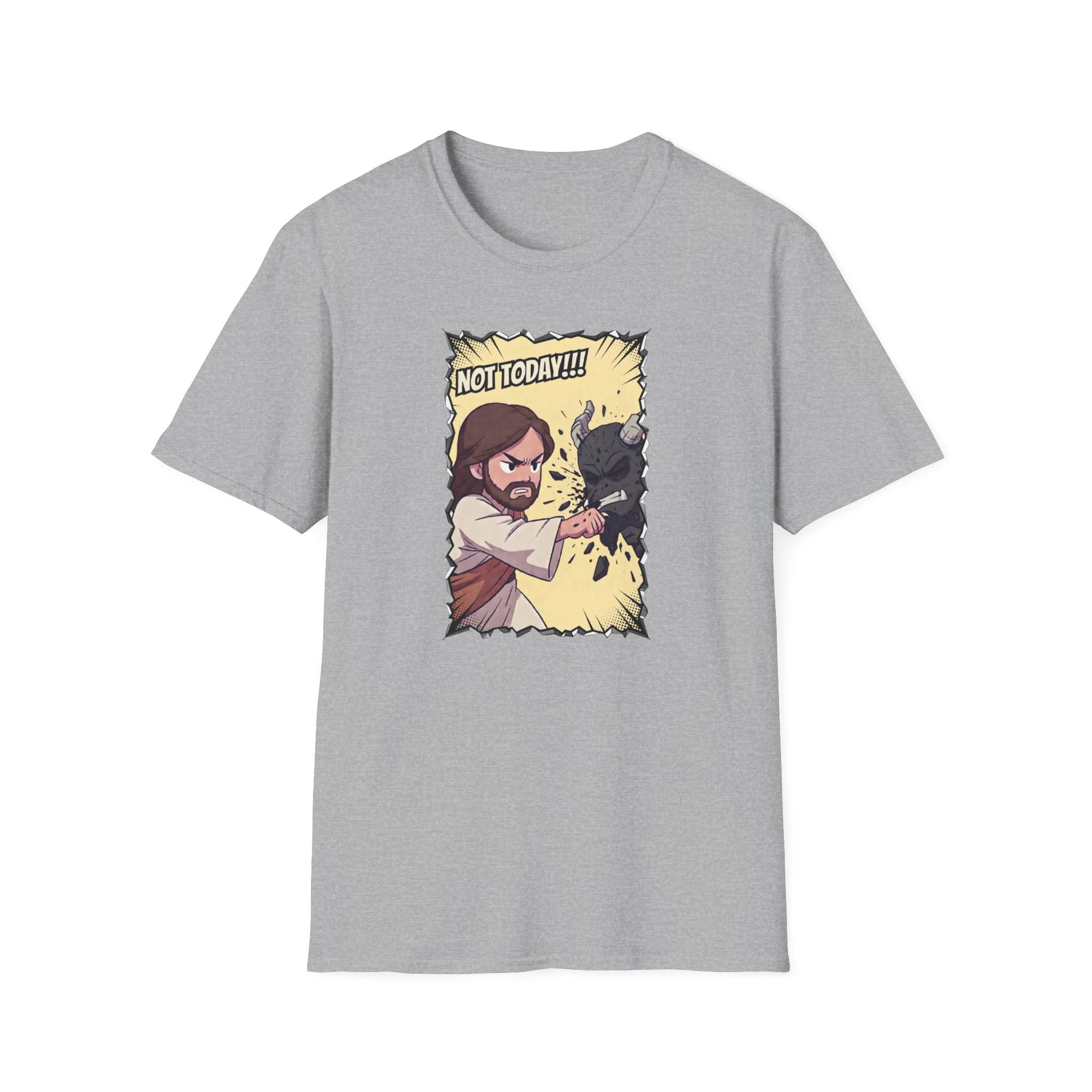 Not Today! Graphic T-Shirt — Jesus Punching Demon Christian Tee