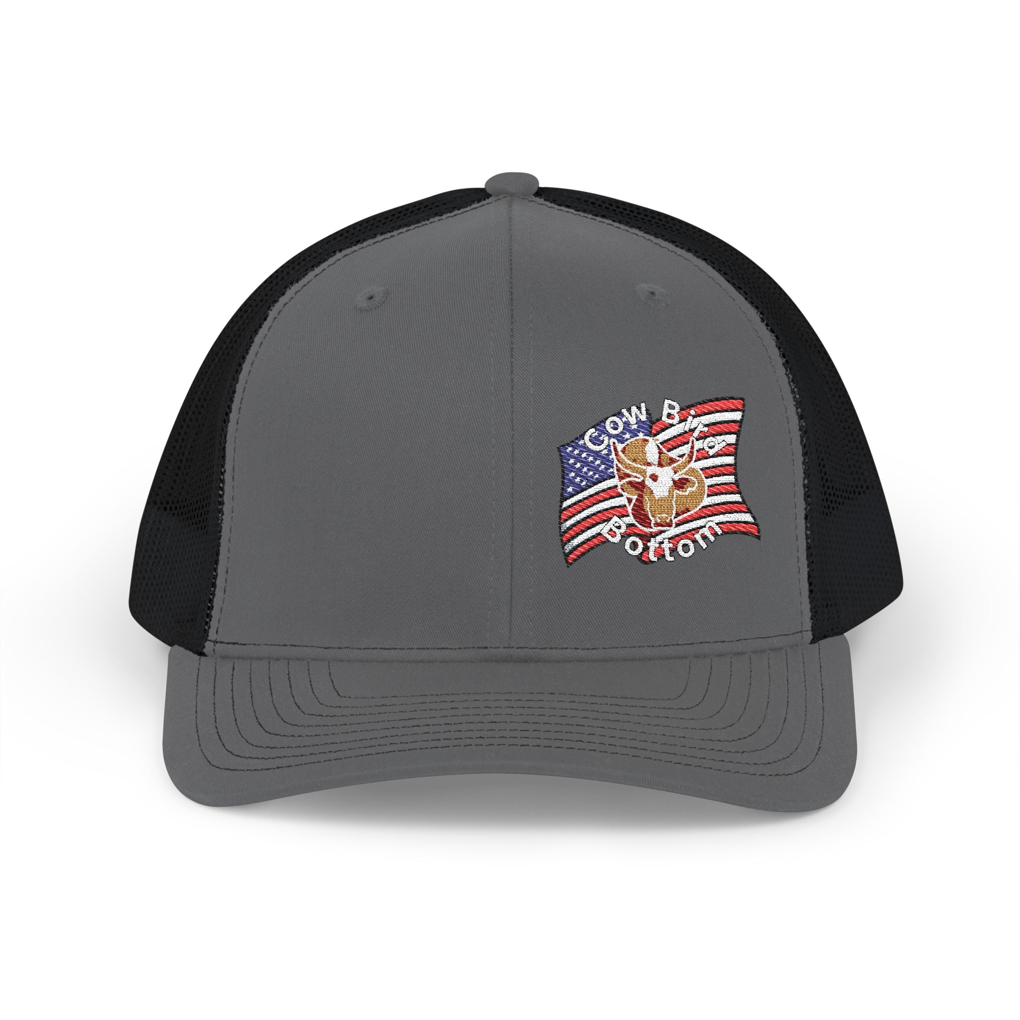 Richardson Embroidered Trucker Cap — American Flag with Anchor "Home of the Free"