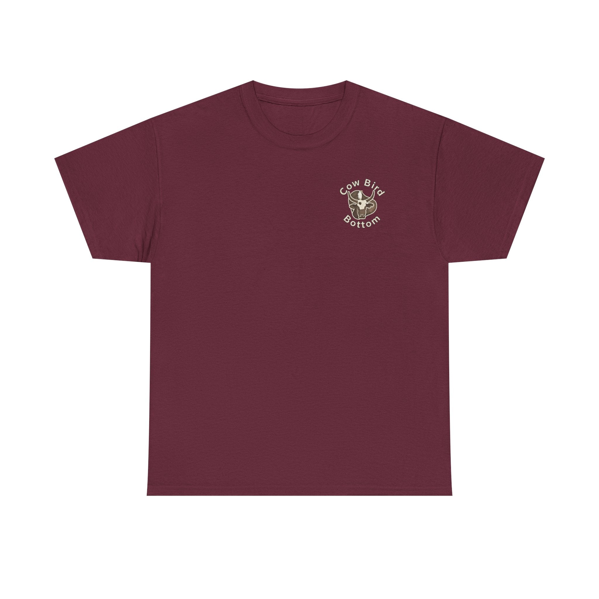 Cow Bird Bottoms Graphic Tee — Vintage Cow Skull Ranch T-Shirt