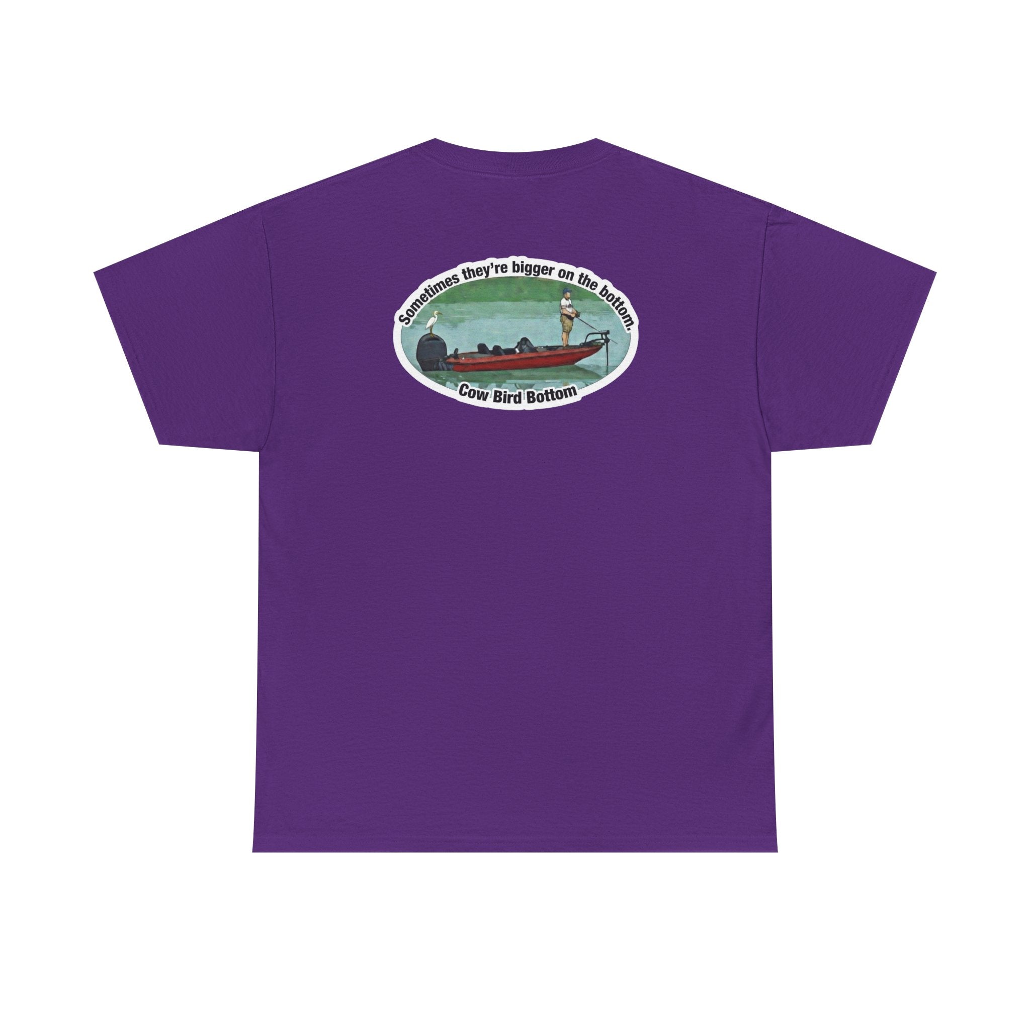 Graphic Tee — 'Cow Bird Bottom' Fishing Scene T-Shirt