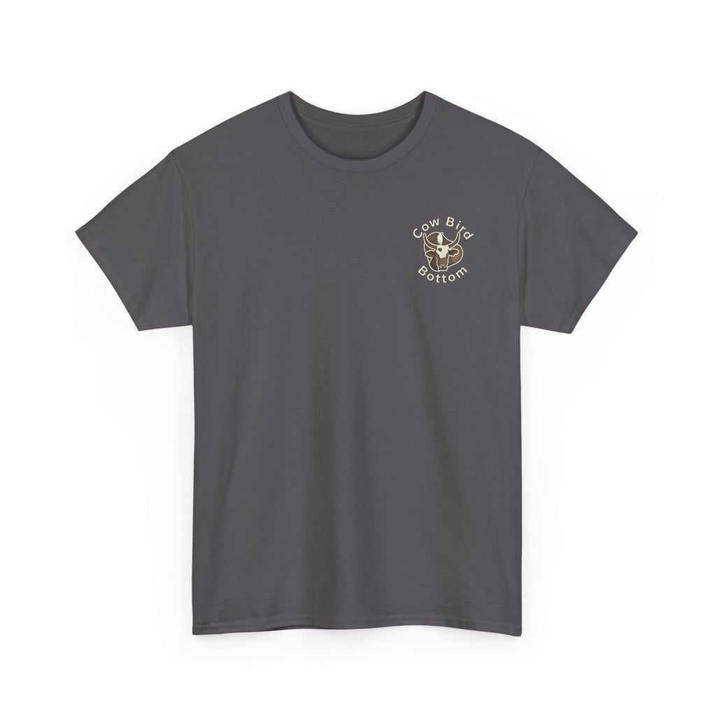 Cow Bird Bottoms Graphic Tee — Vintage Cow Skull Ranch T-Shirt