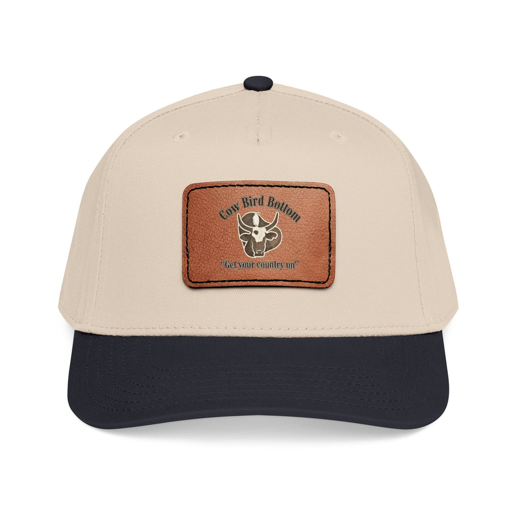 Cow Bird Bottom-Leather Patch Baseball Cap  Rustic Western Trucker Hat