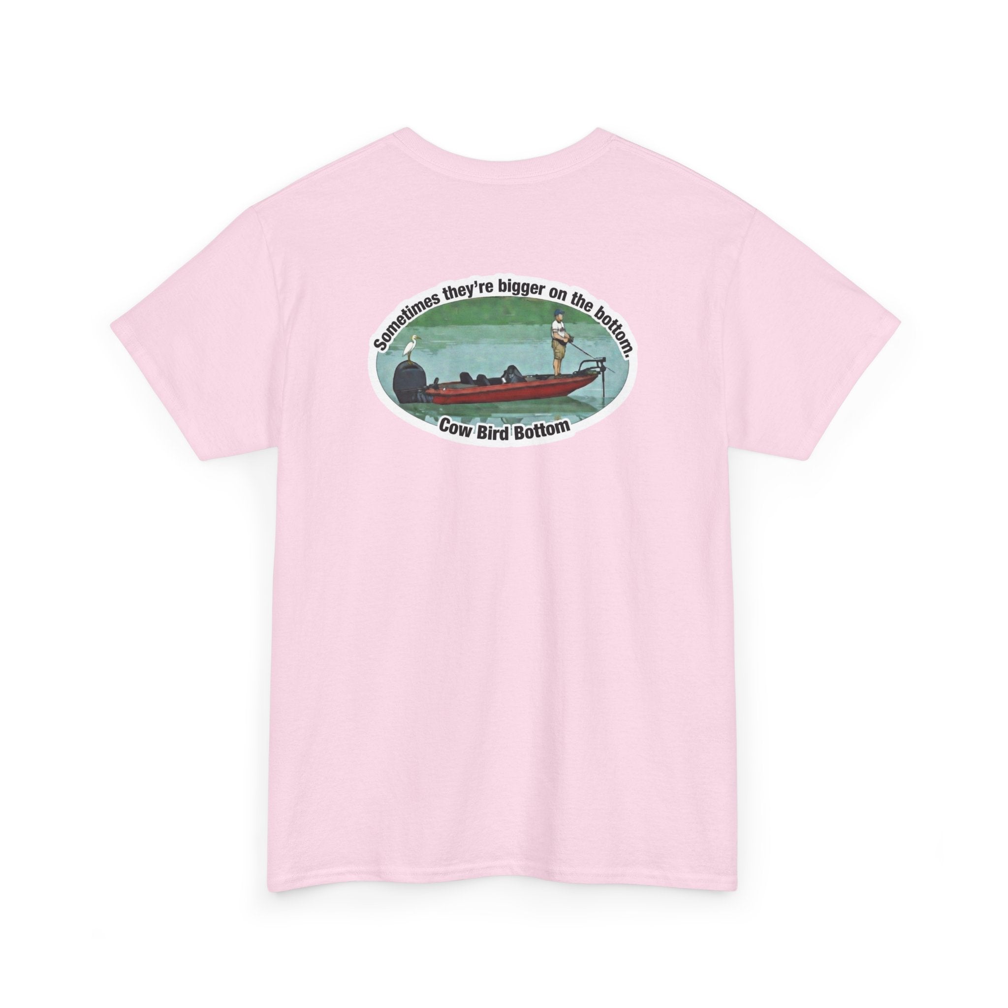 Graphic Tee — 'Cow Bird Bottom' Fishing Scene T-Shirt