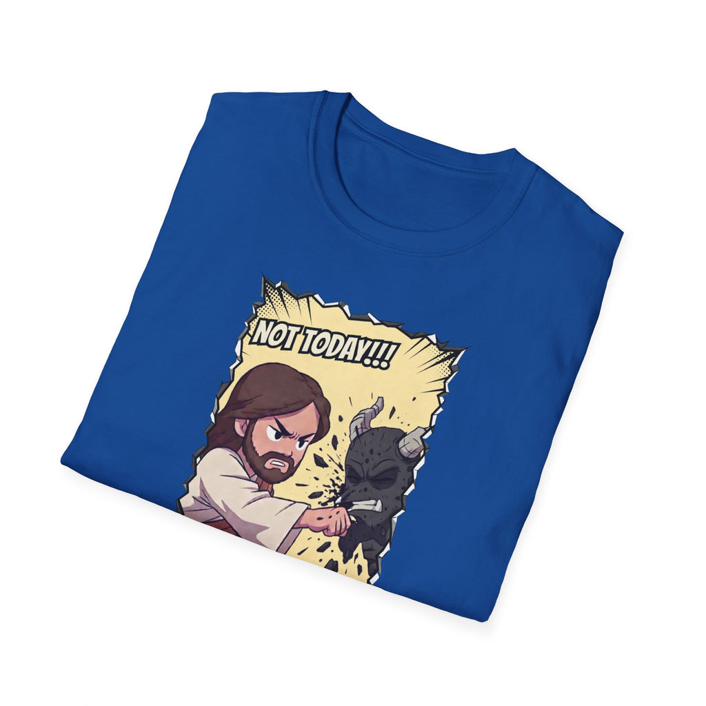 Not Today! Graphic T-Shirt — Humorous Jesus Punching Crocodile Christian Tee
