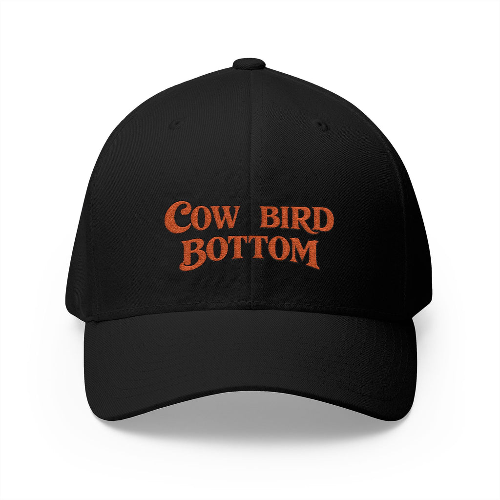 Cow Bird Bottom Embroidered Hat — Retro Green Logo Cap with Small American Flag
