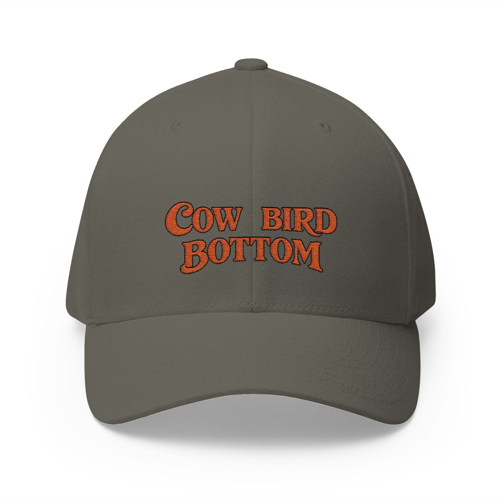 Cow Bird Bottom Embroidered Hat — Retro Green Logo Cap with Small American Flag
