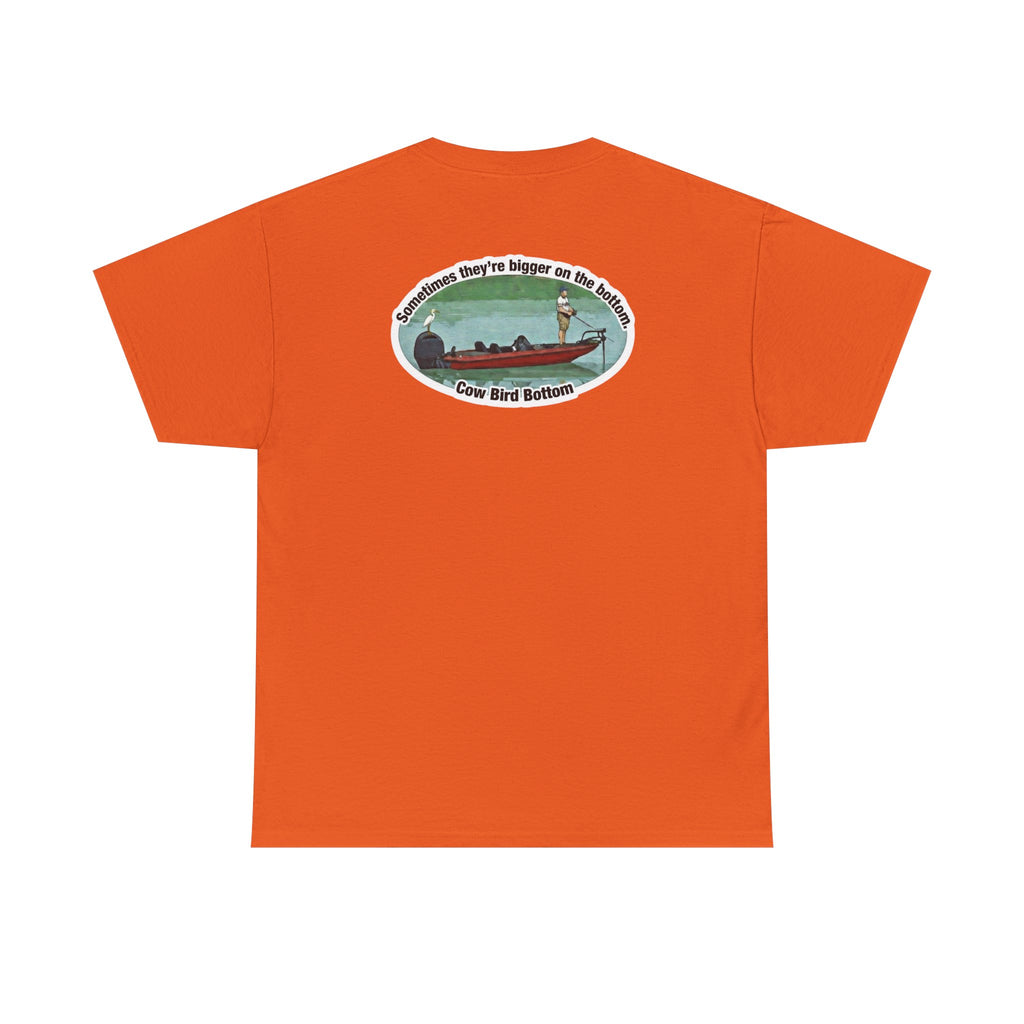 Graphic Tee — 'Cow Bird Bottom' Fishing Scene T-Shirt