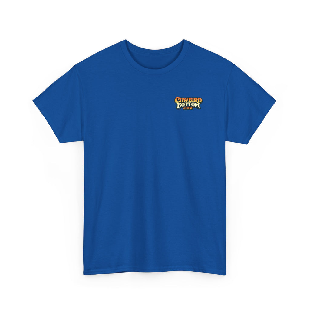 Graphic Tee — 'Cow Bird Bottom' Fishing Scene T-Shirt