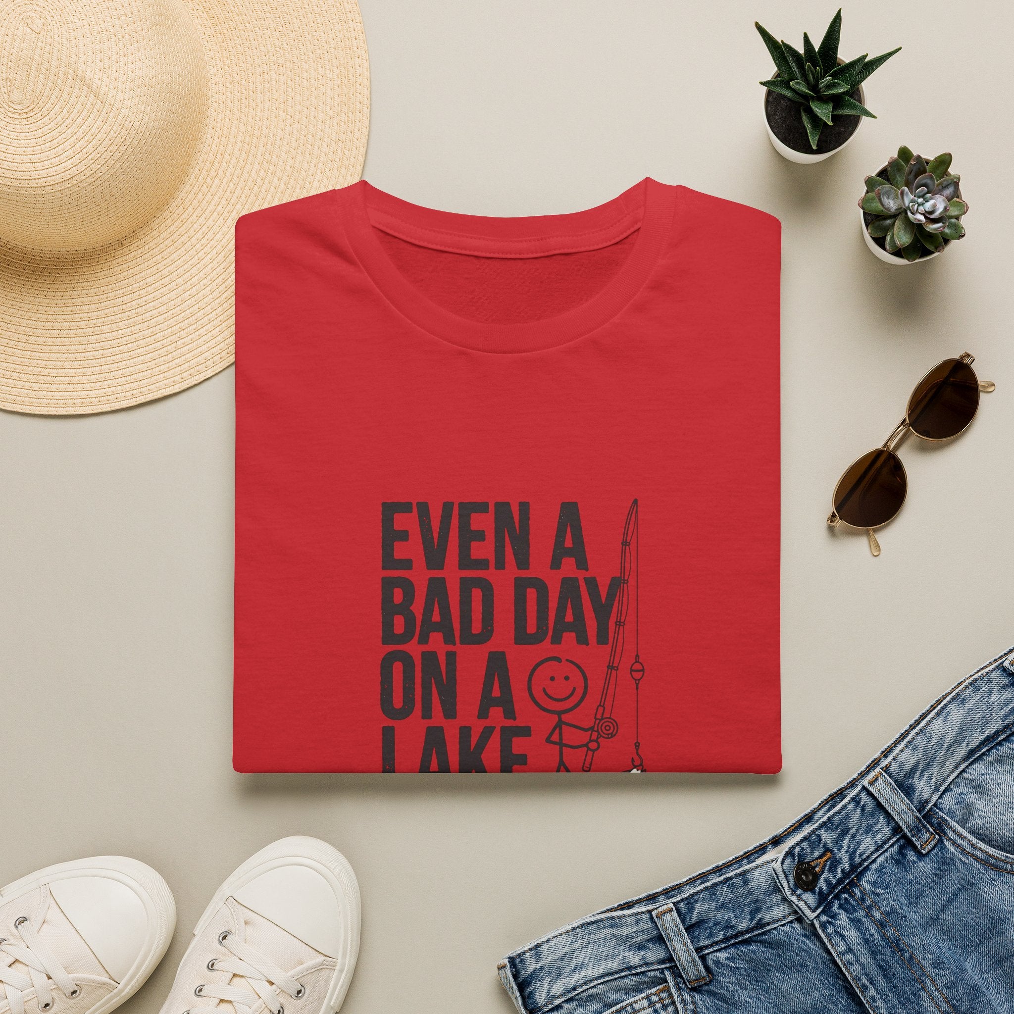 Lake Fishing T‑Shirt — "Even a Bad Day on a Lake Is Good" Relaxed Fishing Tee