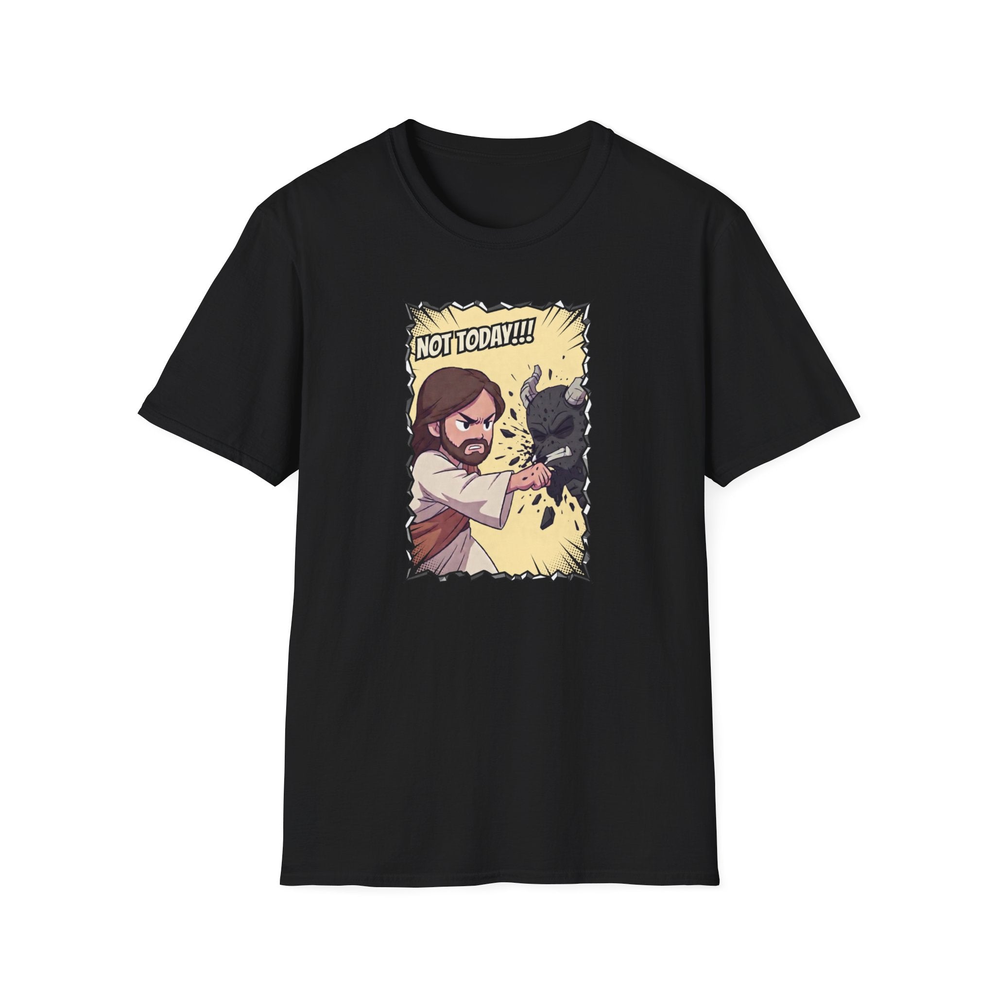 Not Today! Graphic T-Shirt — Humorous Jesus Punching Crocodile Christian Tee