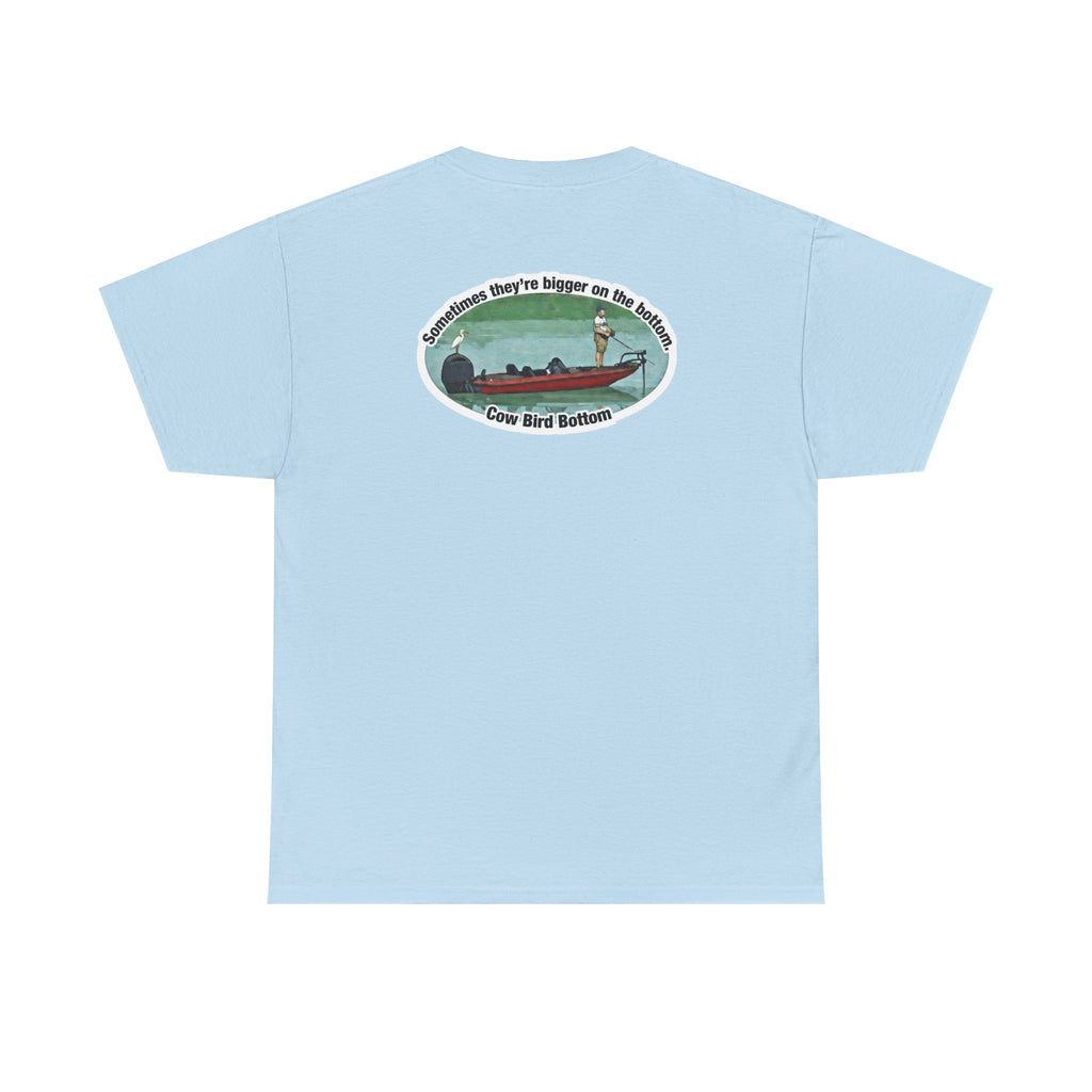 Graphic Tee — 'Cow Bird Bottom' Fishing Scene T-Shirt