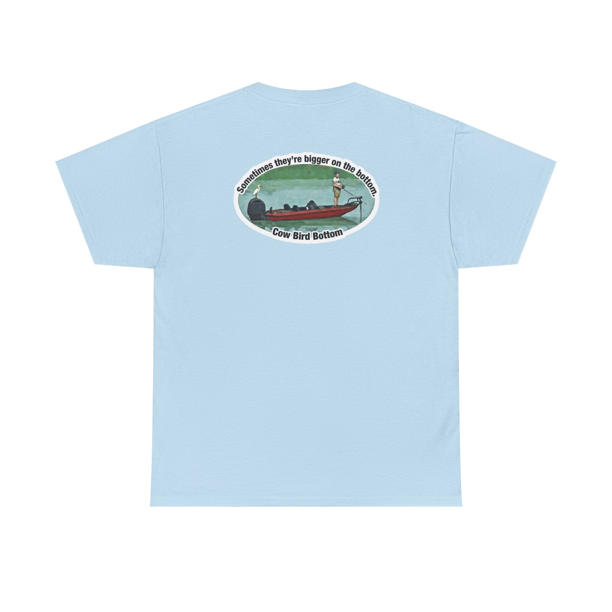 Graphic Tee — 'Cow Bird Bottom' Fishing Scene T-Shirt