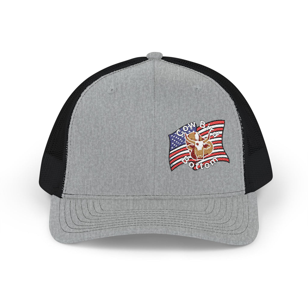 Richardson Embroidered Trucker Cap — American Flag with Anchor "Home of the Free"
