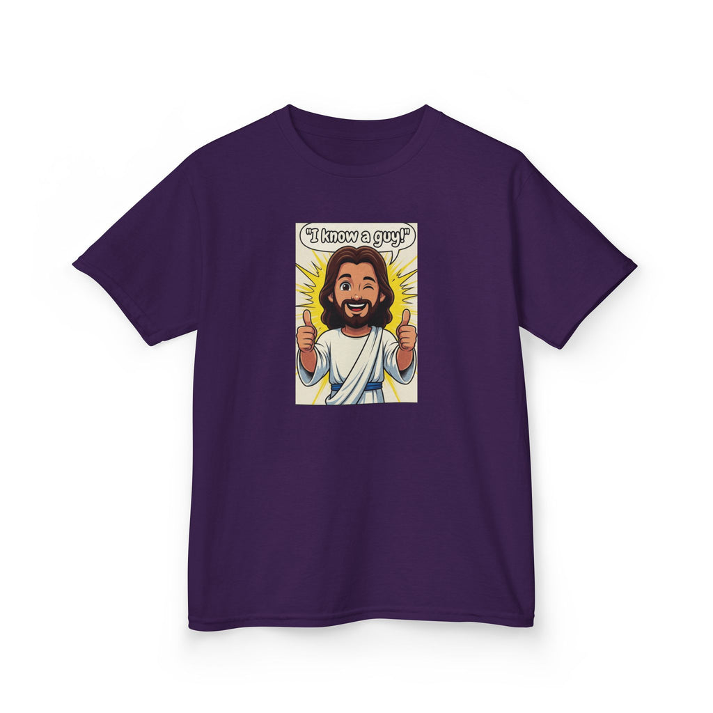 Kids Tee — "I Know a Guy" Cartoon Jesus Graphic