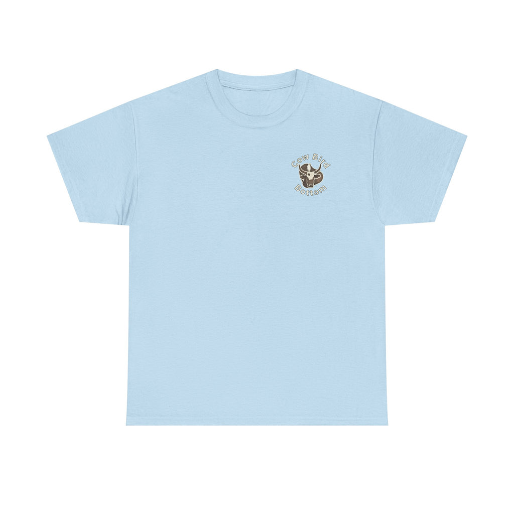 Cow Bird Bottoms Graphic Tee — Vintage Cow Skull Ranch T-Shirt