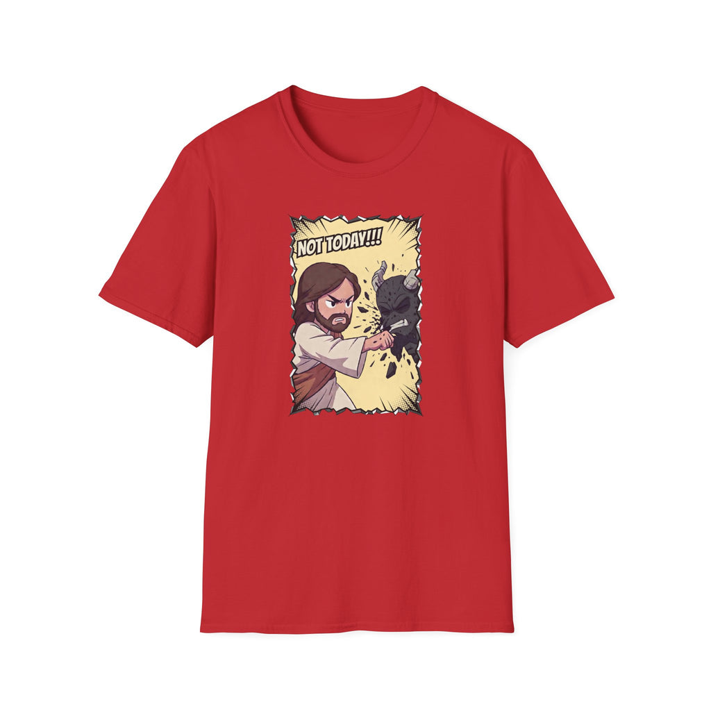 Not Today! Graphic T-Shirt — Humorous Jesus Punching Crocodile Christian Tee