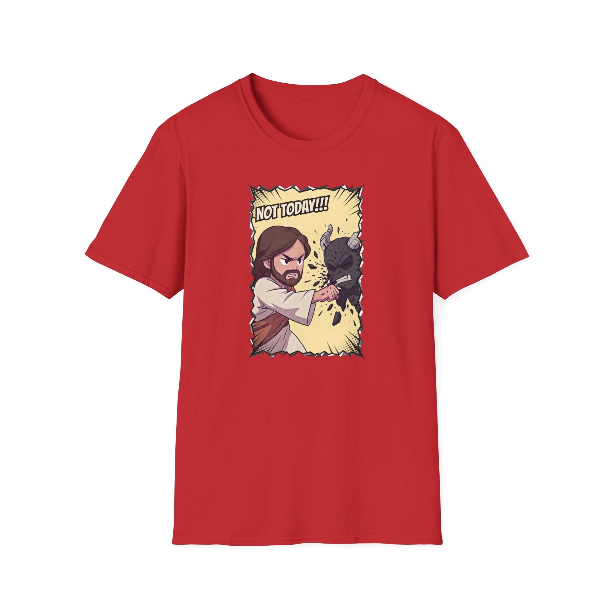 Not Today! Graphic T-Shirt — Humorous Jesus Punching Crocodile Christian Tee