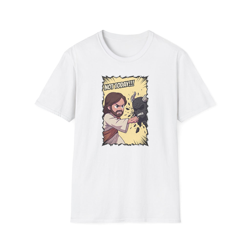 Not Today! Graphic T-Shirt — Humorous Jesus Punching Crocodile Christian Tee