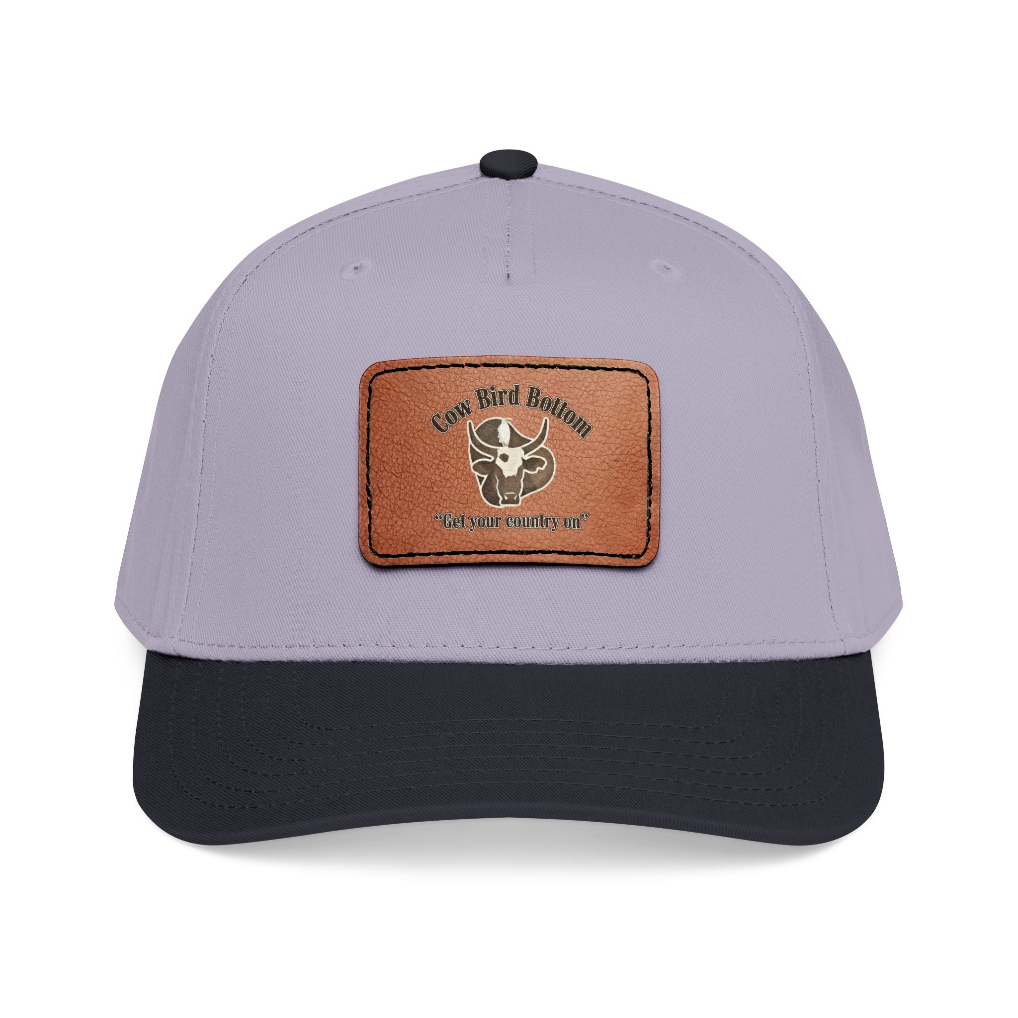 Cow Bird Bottom-Leather Patch Baseball Cap  Rustic Western Trucker Hat
