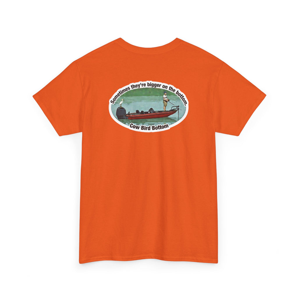 Graphic Tee — 'Cow Bird Bottom' Fishing Scene T-Shirt
