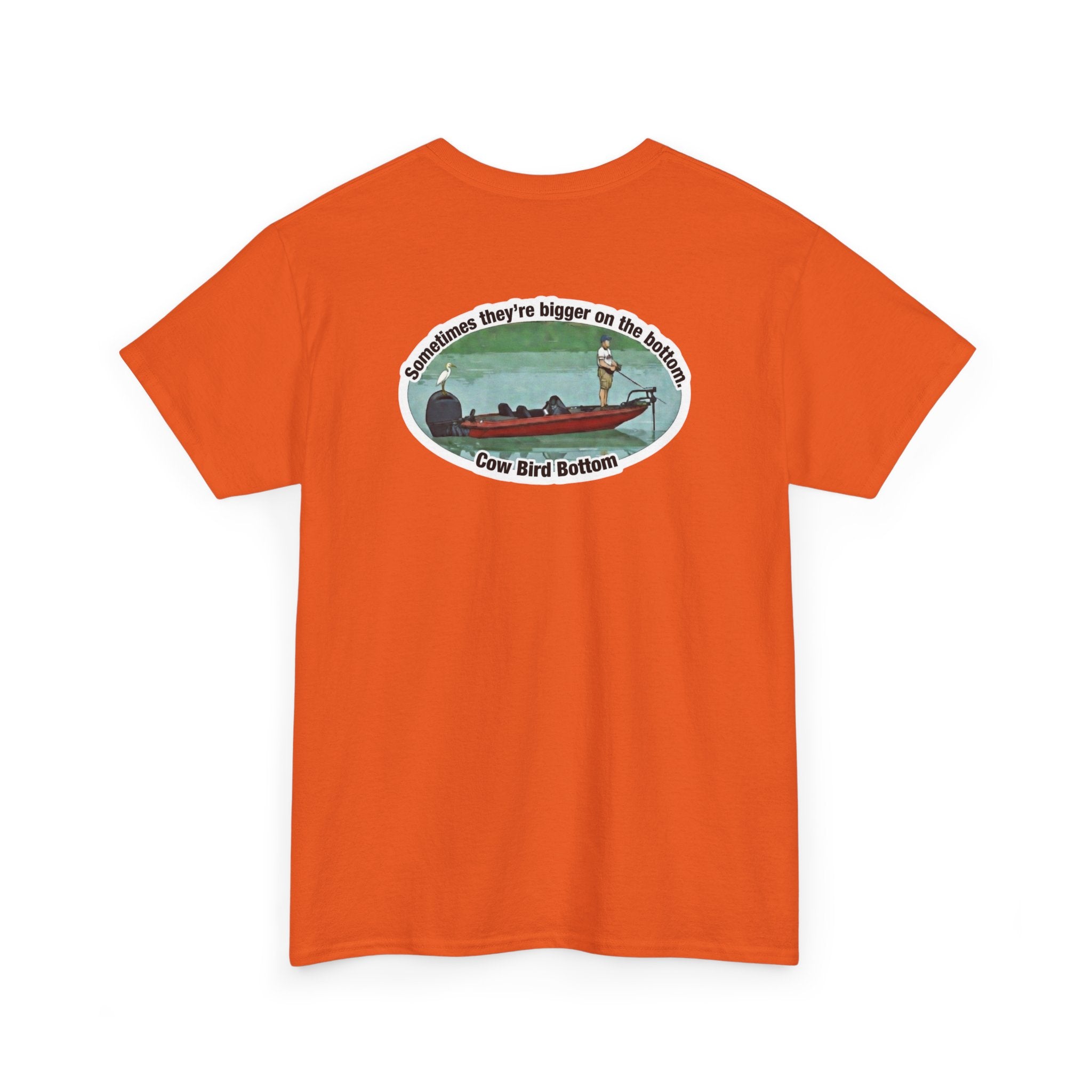 Graphic Tee — 'Cow Bird Bottom' Fishing Scene T-Shirt