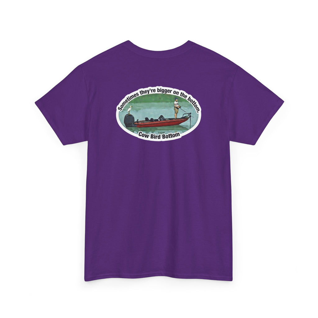 Graphic Tee — 'Cow Bird Bottom' Fishing Scene T-Shirt